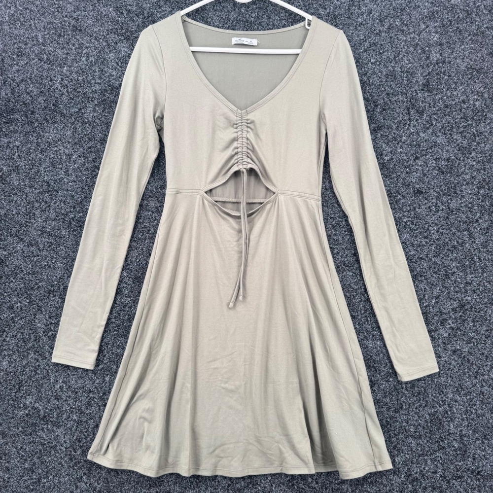 Hollister Long Sleeve Cutout Ruched Mini Dress Olive Green Size M Long